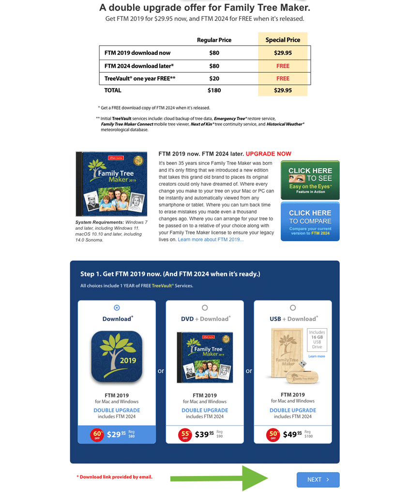 upgrade offer for Family Tree Maker